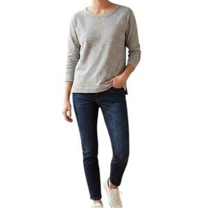 J.Crew Gray Pullover Quilted Suede Elbow Patch Preppy Crewneck Sweatshirt Small